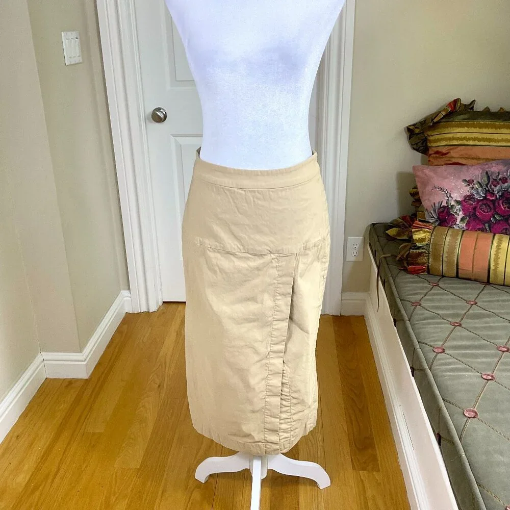 Anthropologie Skirt Linen Cotton Khaki Cream Toledo (6)